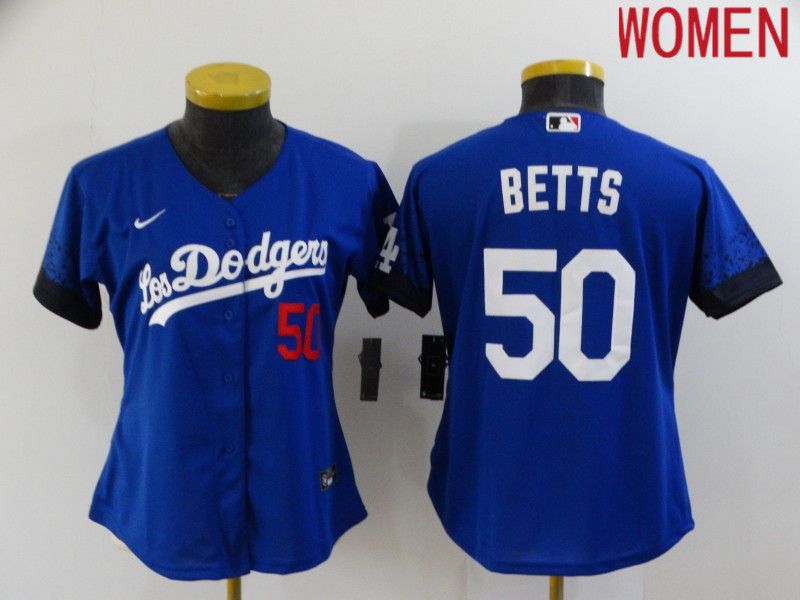 Women Los Angeles Dodgers #50 Betts Blue City Edition Game Nike 2021 MLB Jerseys->youth mlb jersey->Youth Jersey